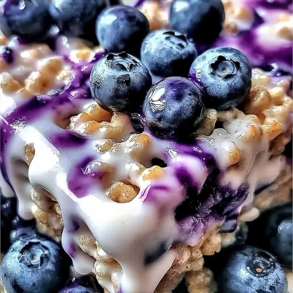 Blueberry Rice Krispies Treats with Vanilla Glaze