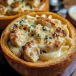Chicken Alfredo Garlic Bread Bowls