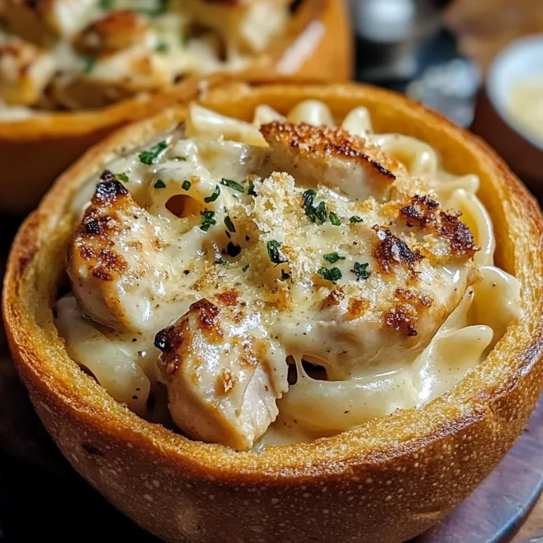 Chicken Alfredo Garlic Bread Bowls