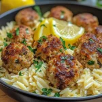 Greek Chicken Meatballs with Lemon Orzo