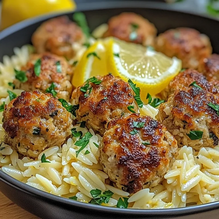 Greek Chicken Meatballs with Lemon Orzo