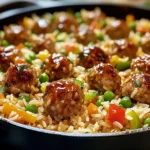 Honey Garlic Meatball Rice Bake