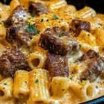 Cajun Steak Tips in Cheesy Rigatoni Parmesan Sauce