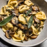 Cheese Tortellini with Butter, Mushrooms, and Crispy Sage