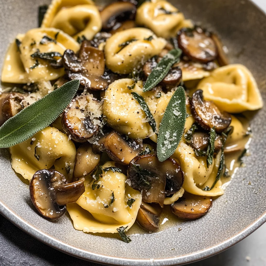 Cheese Tortellini with Butter, Mushrooms, and Crispy Sage