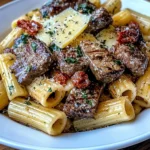 Garlic Butter Steak Tips with Cheesy Rigatoni