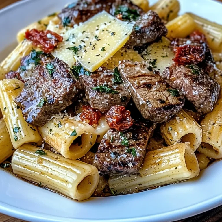 Garlic Butter Steak Tips with Cheesy Rigatoni