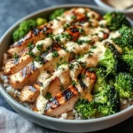 Grilled Chicken & Broccoli Bowls with Creamy Garlic Sauce