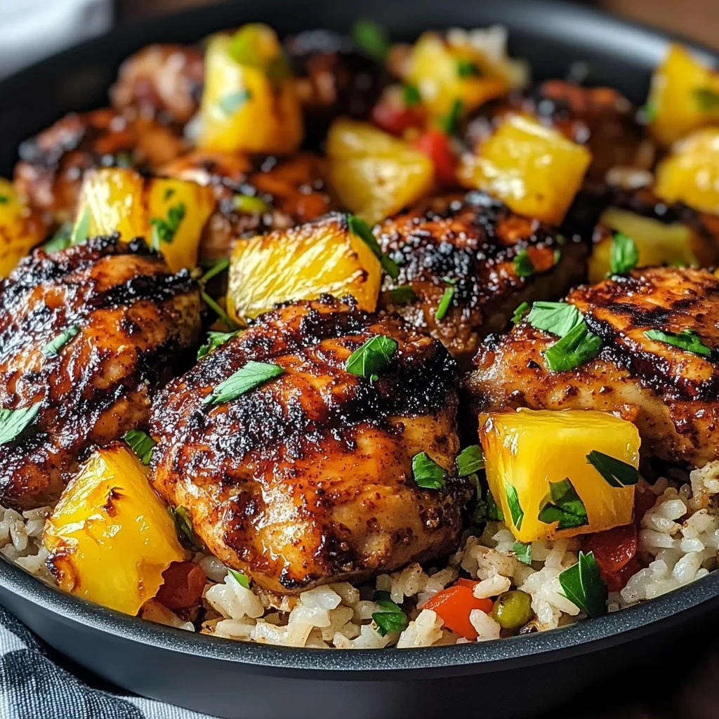 One Pan Caribbean Jerk Chicken with Pineapple-Coconut Rice Recipe