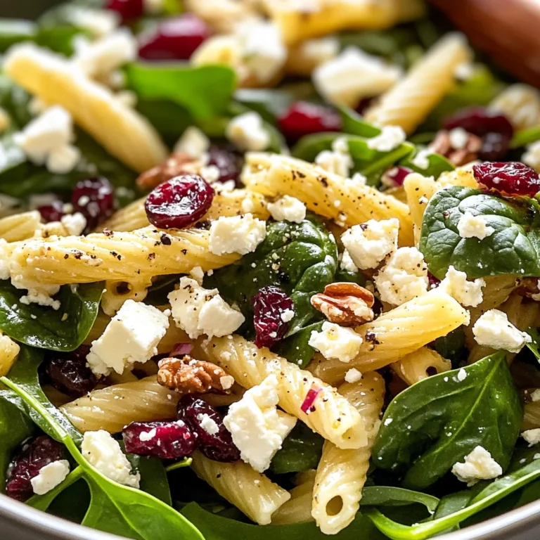 Spinach Pasta Salad with Feta and Cranberries