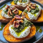 Stuffed Sweet Potatoes with Burrata, Toasted Walnuts & Sage Pesto