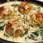 Baked Chicken Ricotta Meatballs with Spinach Alfredo Sauce