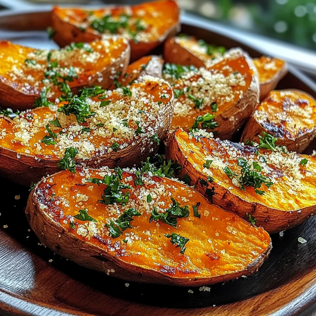 Garlic Parmesan Sweet Potato Wedges