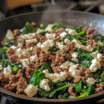 Ground Beef and Spinach Skillet with Feta