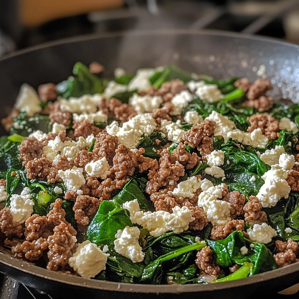 Ground Beef and Spinach Skillet with Feta