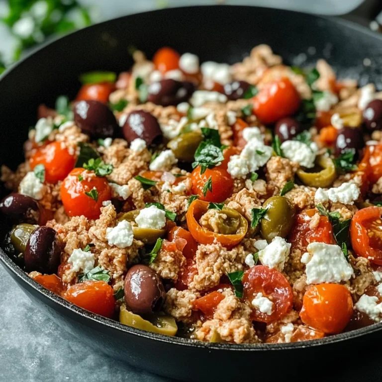 Mediterranean Keto Ground Chicken Skillet with Olives and Feta