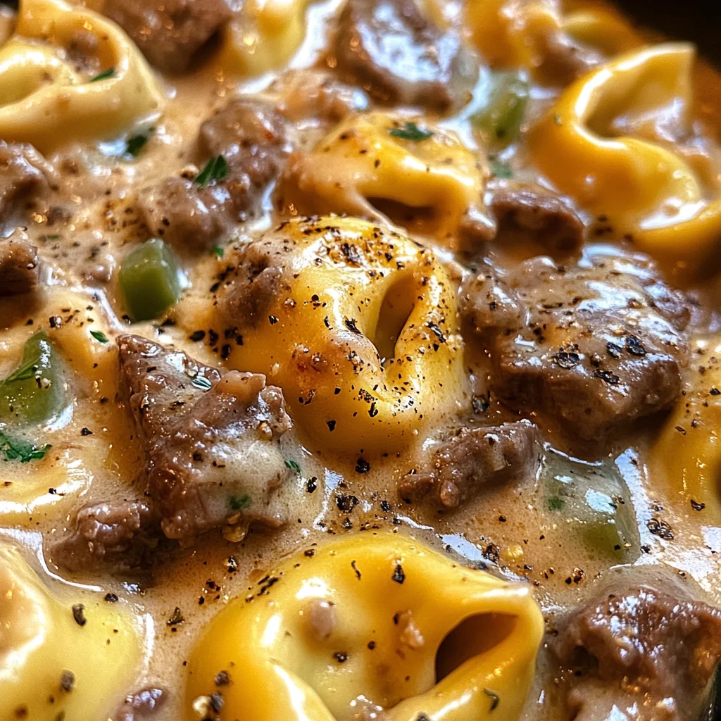 Cheesesteak Tortellini in Creamy Provolone Sauce