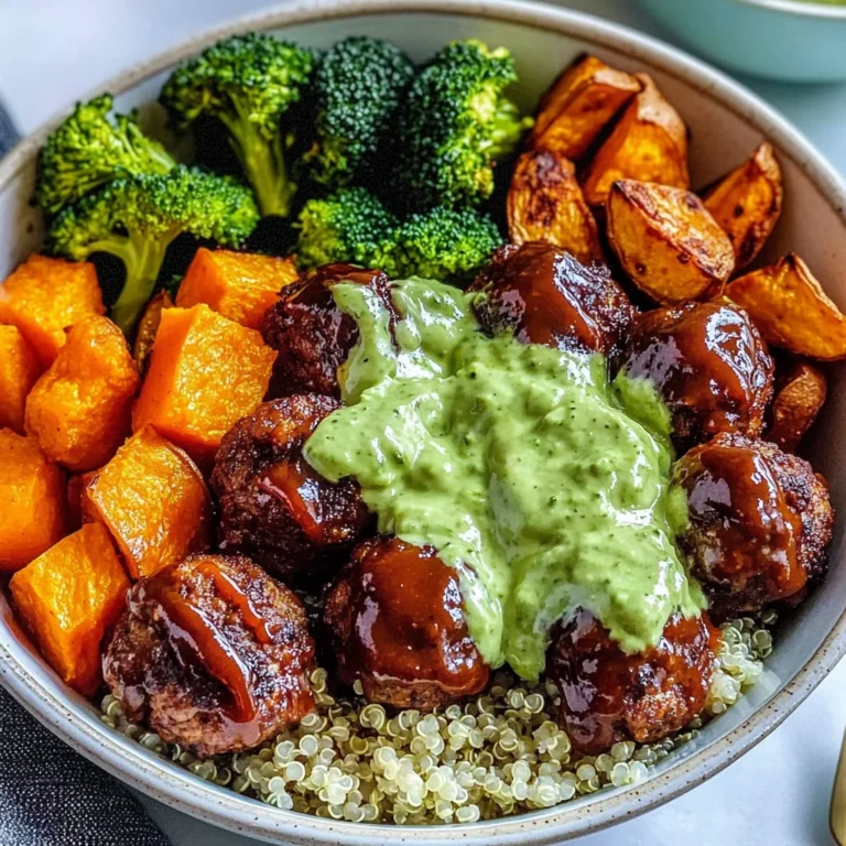 Barbecue Meatball Bowls with Avocado Goddess Sauce