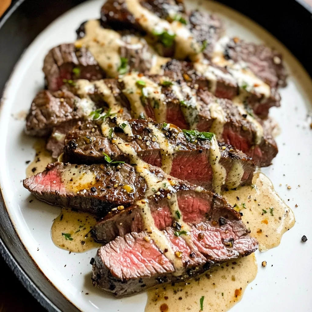 Cast Iron Bavette Steak with Whiskey Garlic Cream Sauce