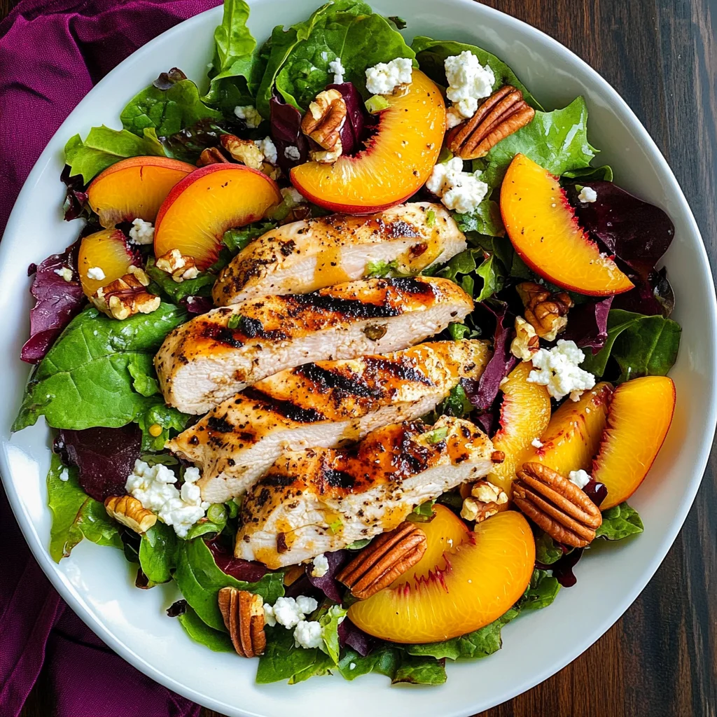 Grilled Chicken, Peach, Pecan and Goat Cheese Salad with Basil Vinaigrette