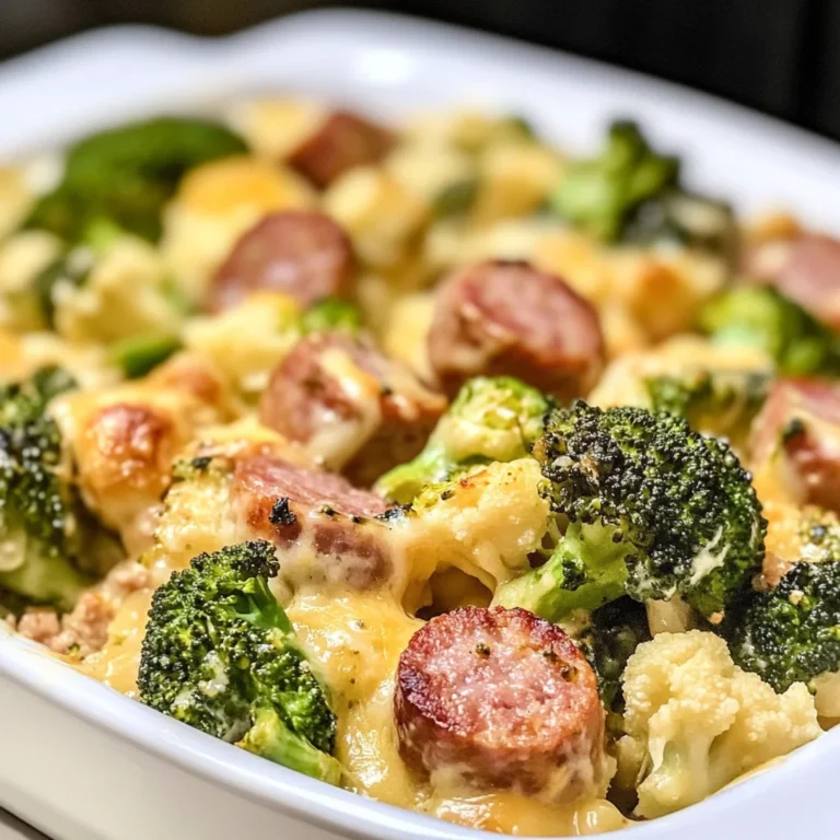 Keto Broccoli and Cauliflower Au Gratin with Sausage