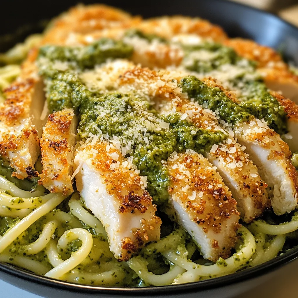 Pesto Pasta with Crispy Parmesan Chicken