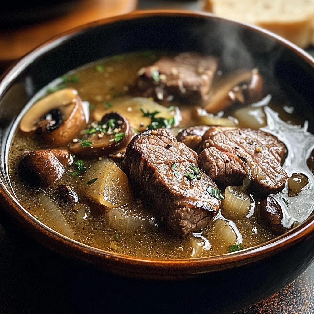 Steak and Ale Soup with Mushrooms