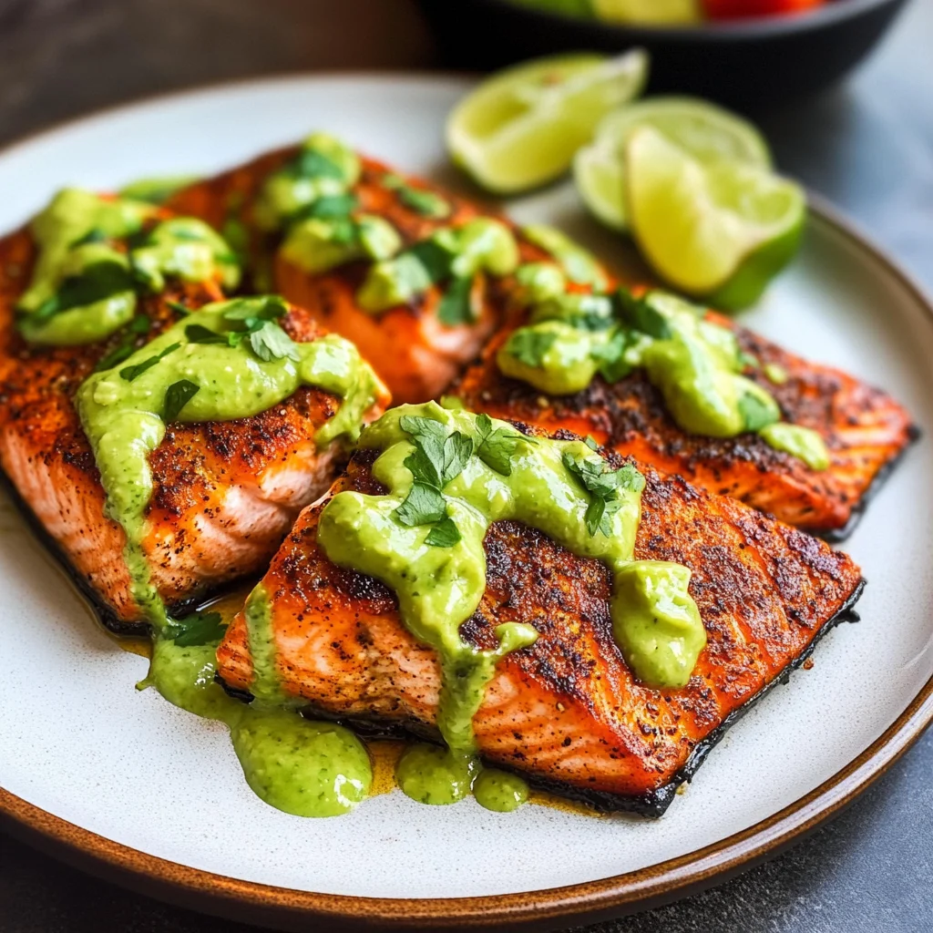 Baked Cajun Salmon With Avocado Lime Sauce