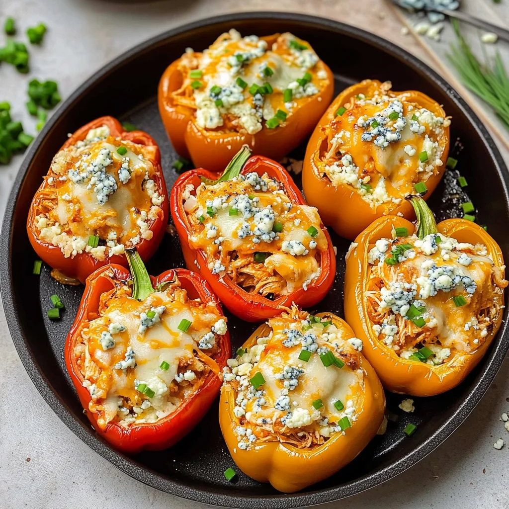 Buffalo Chicken Stuffed Peppers with Homemade Buffalo Sauce