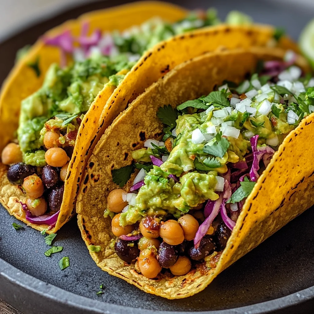 Chickpea and Black Bean Tacos with Avocado Lime Slaw