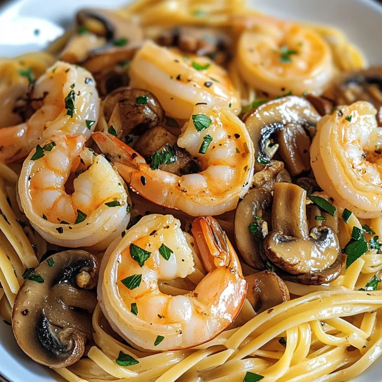 Mushroom Garlic Shrimp Pasta