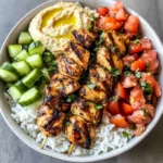 Mediterranean Bowl with Grilled Chicken Tawook Skewers