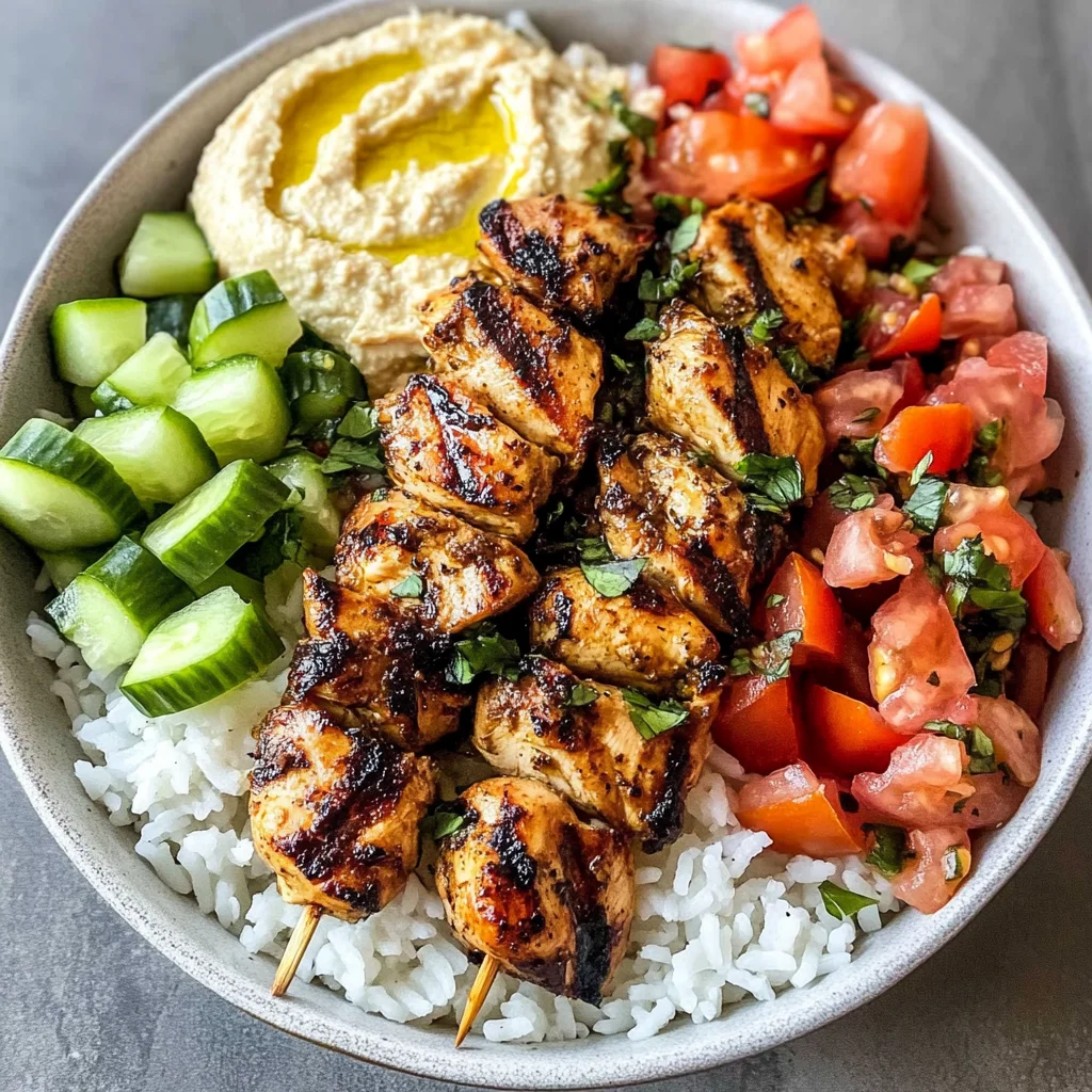 Mediterranean Bowl with Grilled Chicken Tawook Skewers